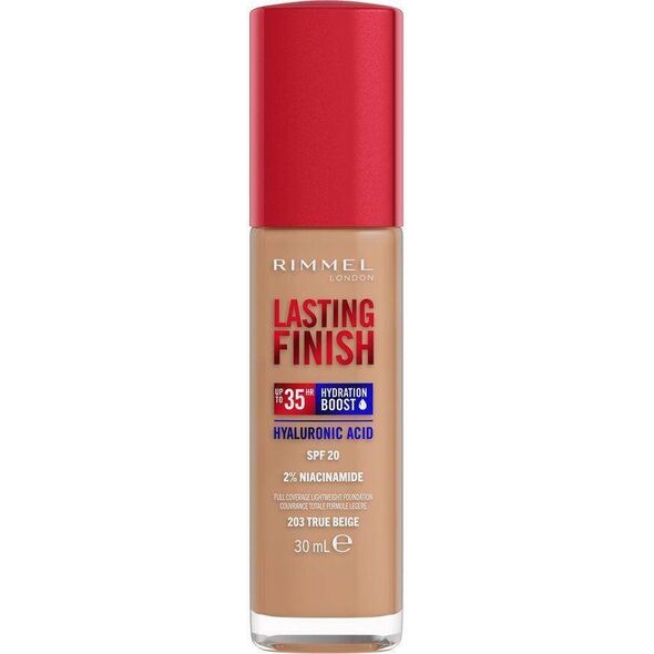 Rimmel  Rimmel Lasting Finish 35H silnie nawilżający i długotrwale kryjący podkład do twarzy z filtrem SPF20 203 True Beige 30ml