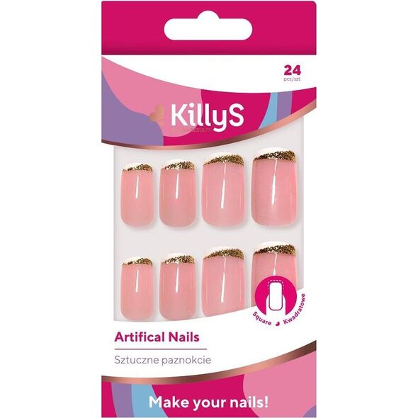 KILLYS Artifical Nails sztuczne paznokcie Square Golden Way 24szt