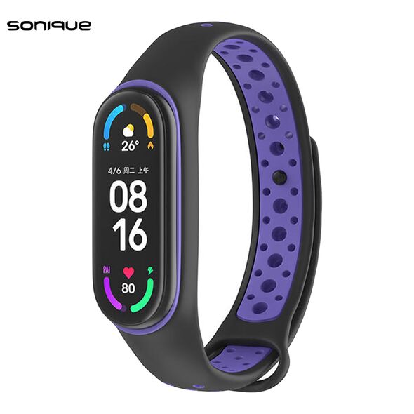 Λουράκι Σιλικόνης Sonique Sport για Xiaomi Mi Band 5/6 Μαύρο / Σκούρο Μωβ 5201101866907