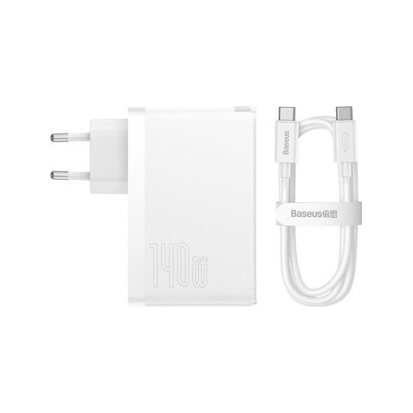 Ładowarka Baseus Baseus ładowarka sieciowa GaN5 Pro PD 140W 2x USB-C 1x USB biała + kabel USB-C - USB-C 240W