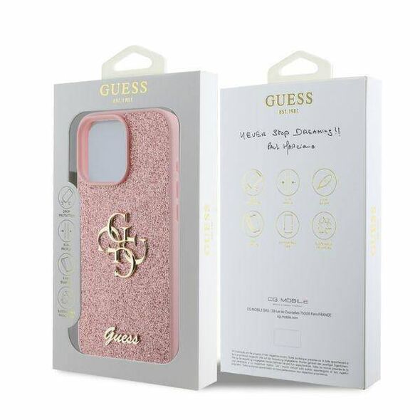 Original Case IPHONE 16 PRO MAX Guess Hardcase Fixed Glitter Big 4G (GUHCP16XHG4SGP) pink 3666339328559