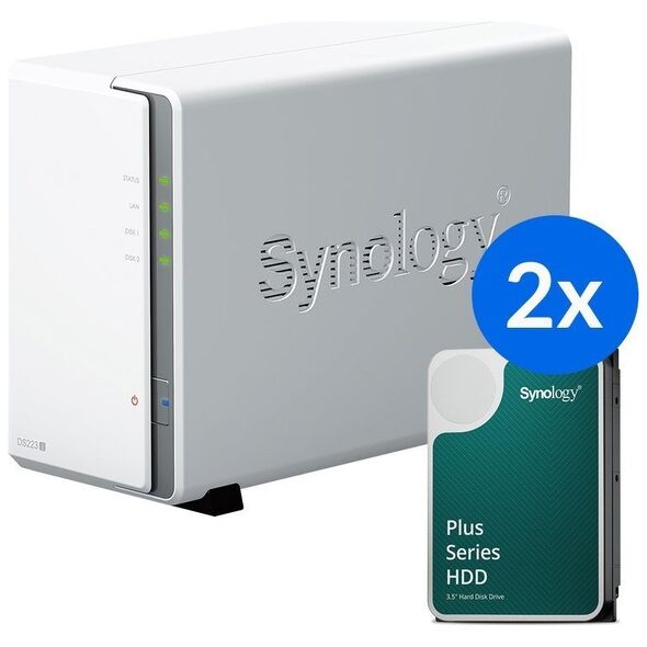 Serwer Synology Synology DS223j /8T | 2-zatokowy serwer NAS w zestawie z dyskami o łącznej pojemności 8TB, Tower