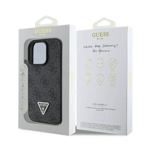 Original Case IPHONE 16 PRO MAX Guess Hardcase Leather 4G Triangle Strass MagSafe (GUHCP16XP4TDPK) black 3666339327392