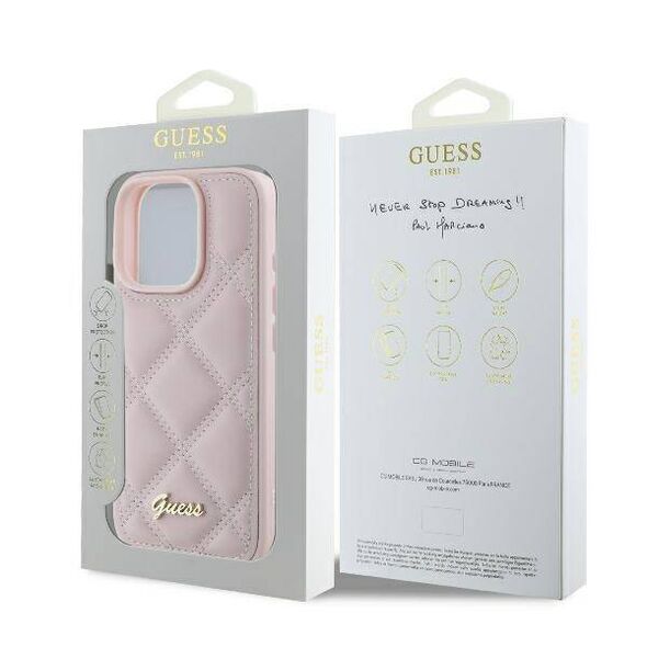 Original Case IPHONE 16 PRO MAX Guess Hardcase Quilted Metal Logo (GUHCP16XPSQSQSP) pink 3666339345112