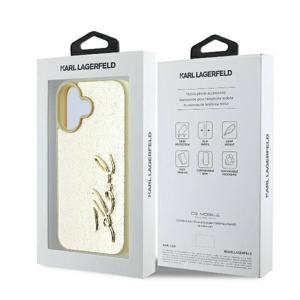 Original Case IPHONE 16 Karl Lagerfeld Hardcase Metal Signature (KLHCP16SPFMFBKMD) gold 3666339319045