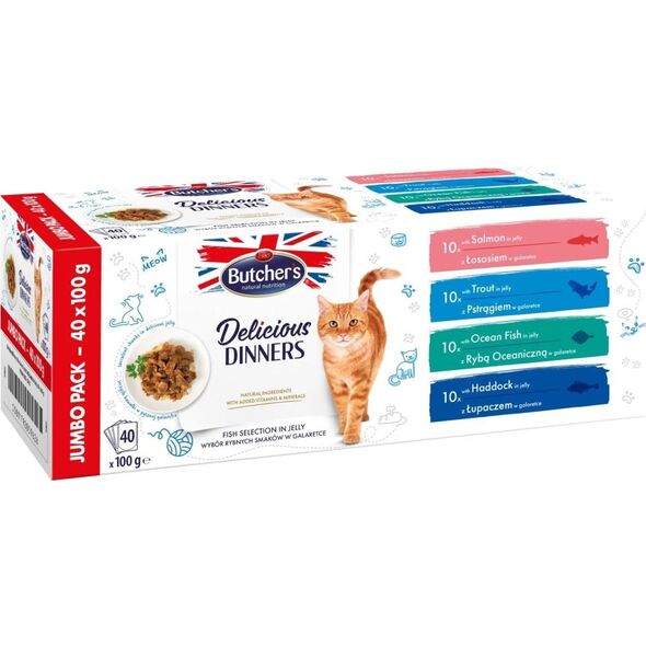 Butcher’s Butcher's Delicious Dinners Cat jumbo pack mix smaków dania z rybą w galaretce karma dla kota 40 x 100g