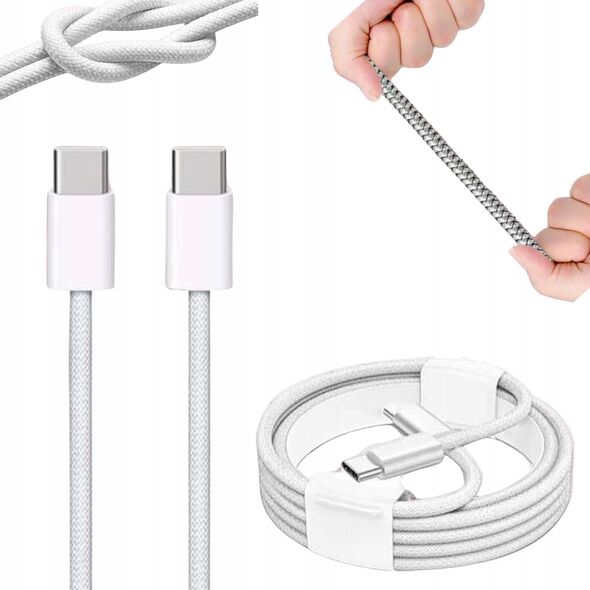 Kabel USB Vega ECONOMY KABEL USB PD TYP-C DO TYP-C PD 60W BIAŁY OPLOT 2M DO IPHONE 15>