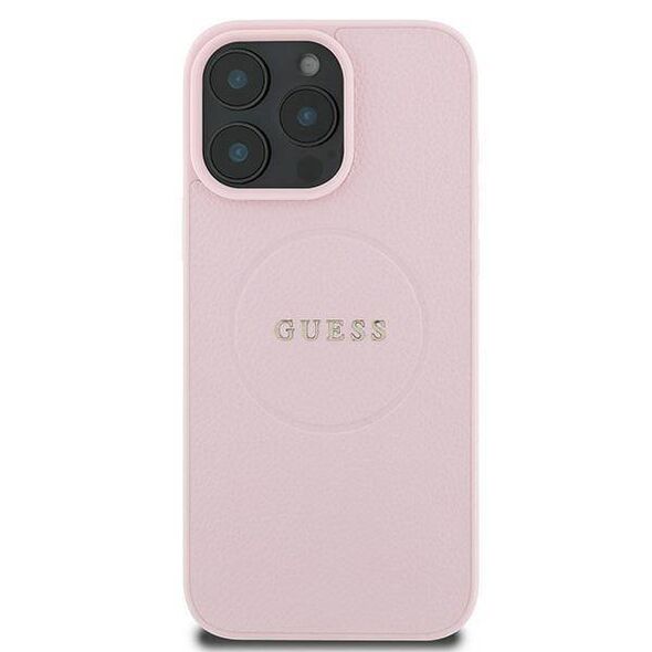 Original Case IPHONE 16 PRO Guess Hardcase Grained Ring MagSafe (GUHMP16LPGHSMMP) pink 3666339303976