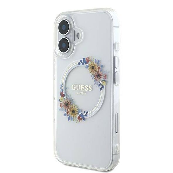 Original Case IPHONE 16 PLUS Guess Hardcase IML Flowers Wreath MagSafe (GUHMP16MHFWFCT) transparent 3666339311438