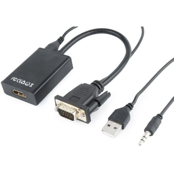 AV adapter Gembird D-Sub (VGA) - HDMI + USB-A + Jack 3.5mm black (A-VGA-HDMI-01)