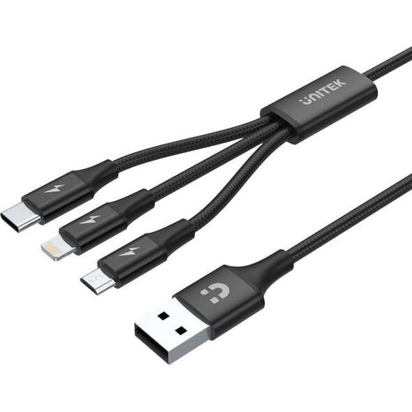 Unitek USB-A - USB-C + microUSB + καλώδιο Lightning 1,2 m Μαύρο (C14049BK) 6964674