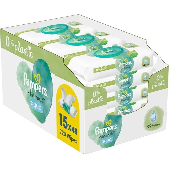 Υγρά μαντηλάκια Pampers Harmonie Aqua 0% πλαστικό 15x48 τμχ. 12887895