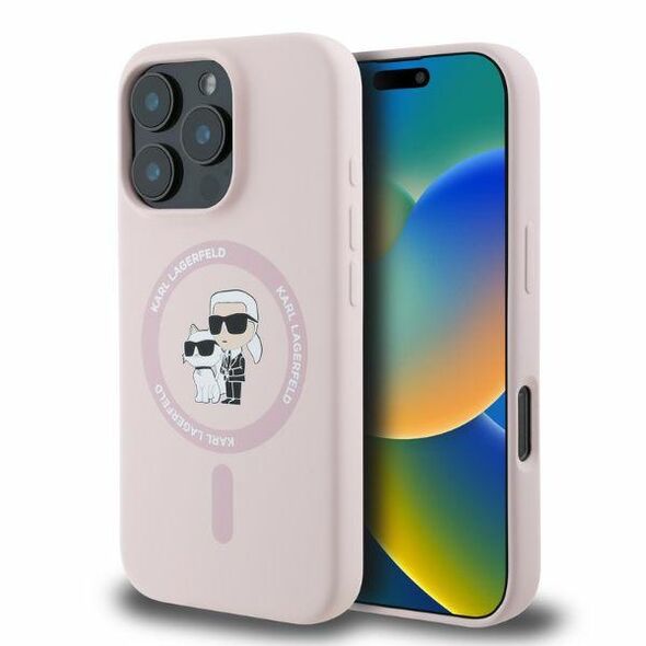 Karl Lagerfeld case for iPhone 16 Pro 6,3&quot; KLHMP16LSCMKCRHP pink hardcase Silicone KC Heads Ring MagSafe 3666339318789