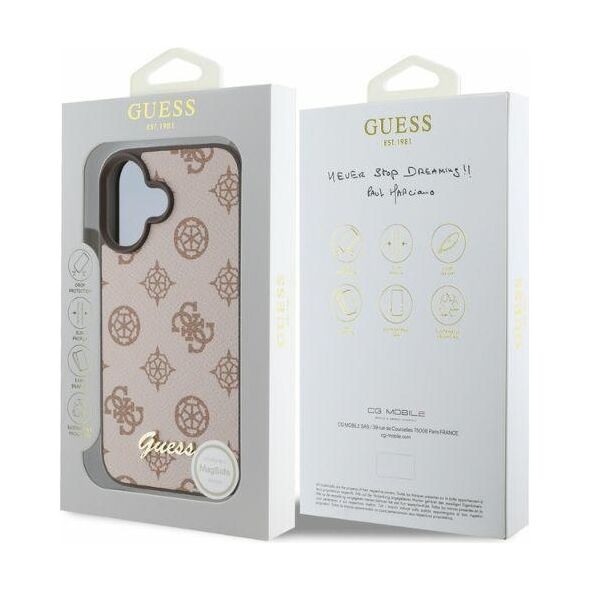 Guess case for iPhone 16 6,1&quot; GUHMP16SPGPYSW brown hardcase Peony Script MagSafe 3666339342364