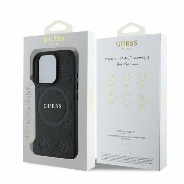 Guess case for iPhone 16 Pro 6,3&quot; GUHMP16LPSAPSMEK black hardcase Saffiano Peony Classic Logo MagSafe 3666339327811