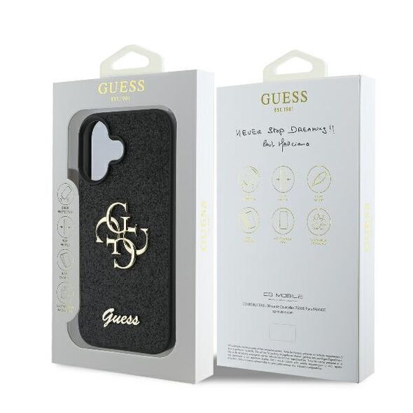 Guess case for iPhone 16 Plus 6,7&quot; GUHCP16MHG4SGK black hardcase Fixed Glitter Big 4G 3666339328450