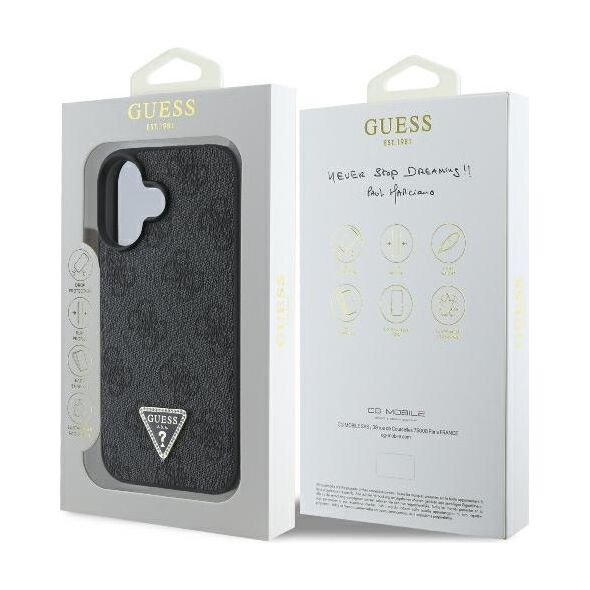 Guess case for iPhone 16 6,1&quot; GUHCP16SP4TDPK Leather 4G Triangle Strass black MagSafe 3666339327361