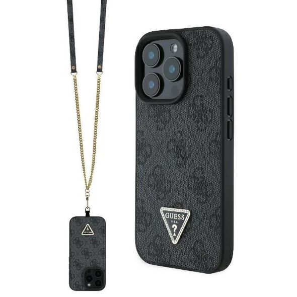 Guess case for iPhone 16 Pro 6,3&quot; GUHCP16LP4TDSCPK Leather Metal Logo Strass Crossbody black 3666339328627