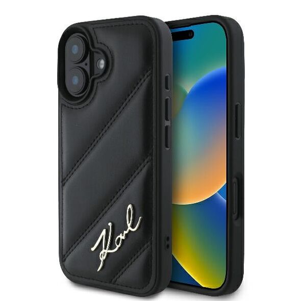 Karl Lagerfeld case for iPhone 16 6,1&quot; KLHCP16SPQDSMGK black Hard Quilted Signature 3666339317720