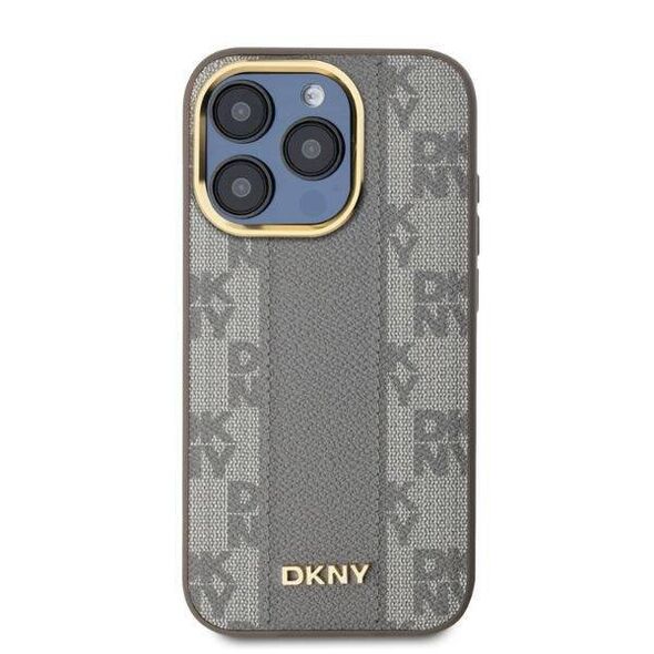 Original Case IPHONE 15 PRO DKNY Hardcase Leather Checkered Mono Pattern MagSafe (DKHMP15LPCPVSLE) beige 3666339259990