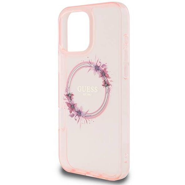 Original Case IPHONE 16 PRO MAX Guess Hardcase IML Flowers Wreath MagSafe (GUHMP16XHFWFCP) pink 3666339345037