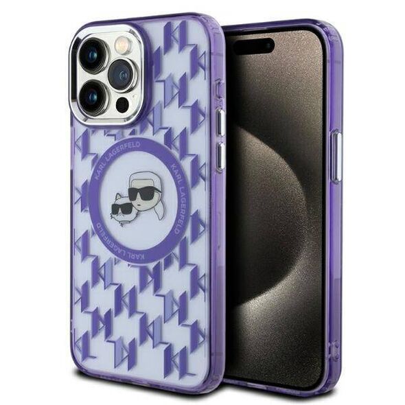 Original Case IPHONE 15 PRO Karl Lagerfeld IML Monogram Karl&Choupette Head MagSafe (KLHMP15LHMCKMHU) purple 3666339285180