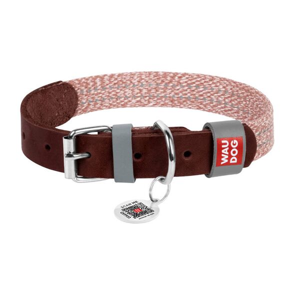 Waudog Leather dog collar with QR code Waudog size L w. 25mm, brown 071031  58936 έως και 12 άτοκες δόσεις 4823089357010