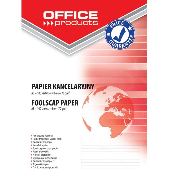 Office Products Papier kancelaryjny OFFICE PRODUCTS, w linie, A3, 100ark.