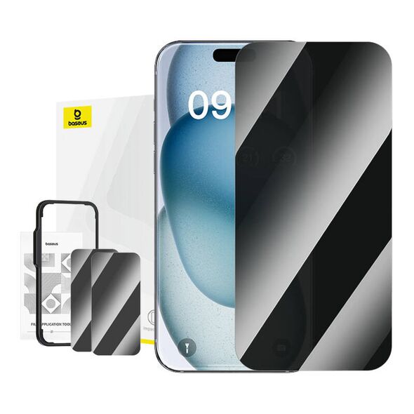 Baseus Privacy Tempered Glass Baseus Superior for iPhone 15 + 2x cleaning kit and EasyStick (clear) 066951  P60073904201-06 έως και 12 άτοκες δόσεις 6932172660888