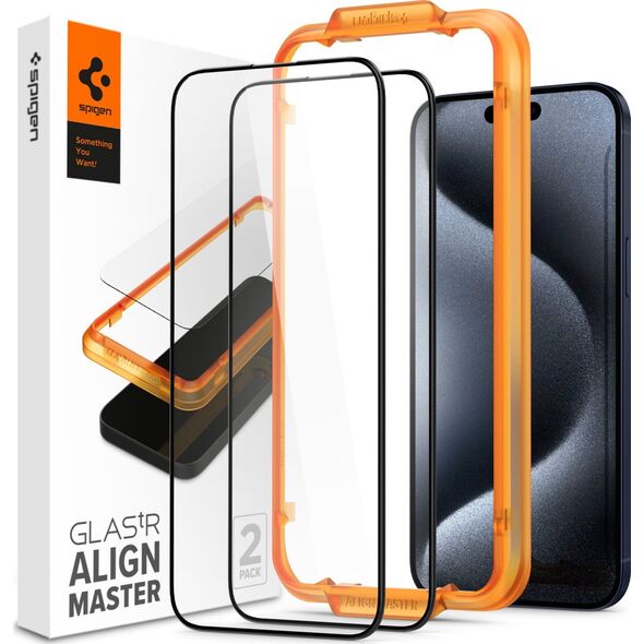 Spigen Szkło do etui Spigen Glas.tR FC AM 2-Pack do iPhone 15 Pro, z czarną ramką