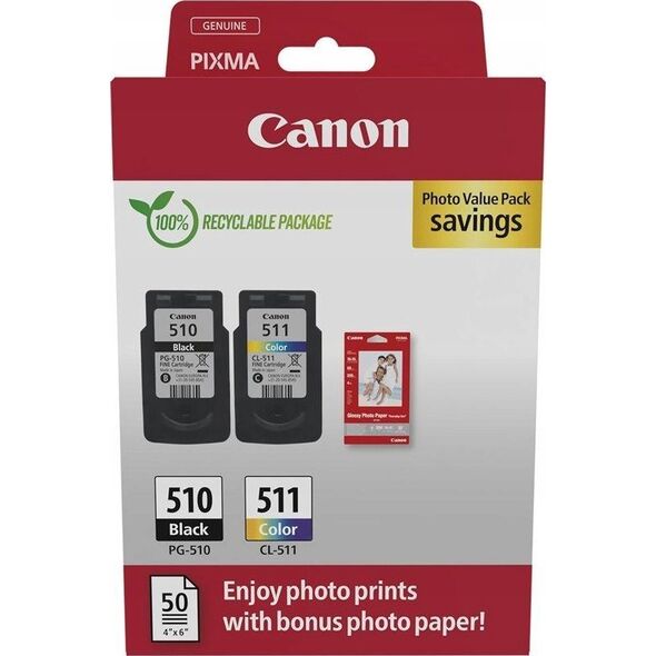 Tusz Canon Canon Ink Cartridge + Photo Paper Value Pack | PG-510/CL-511 | Ink cartridge/Paper kit | Colour (cyan, magenta, yellow)