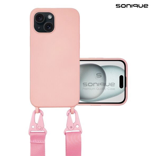 Θήκη Σιλικόνης με Strap CarryHang Sonique Apple iPhone 15 Ροζ 5201101990169