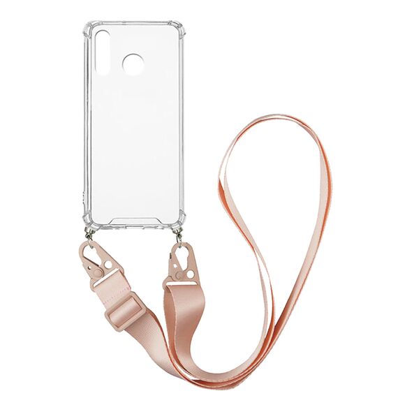 Θήκη Σιλικόνης με Strap Sonique Armor Clear Huawei P30 Lite Ροζ 5201101818586