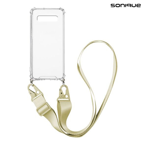 Θήκη Σιλικόνης με Strap Sonique Armor Clear Samsung Galaxy S10 Μπεζ 5201101887278