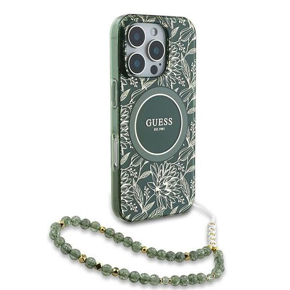 Guess Case for iPhone 16 Pro - Guess IML Flowers IML Allover Electro With Pearl Strap MagSafe (GUHMP16LHCPOFPA) - Green 3666339299620 έως 12 άτοκες Δόσεις