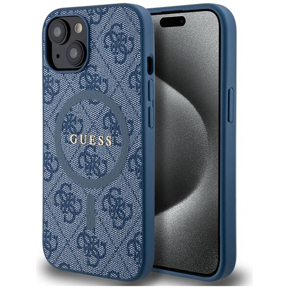 Guess Pouch for iPhone 15 Plus / iPhone 14 Plus - Guess 4G Collection Leather MagSafe (GUHMP15MG4GFRB) - Blue 3666339226619 έως 12 άτοκες Δόσεις