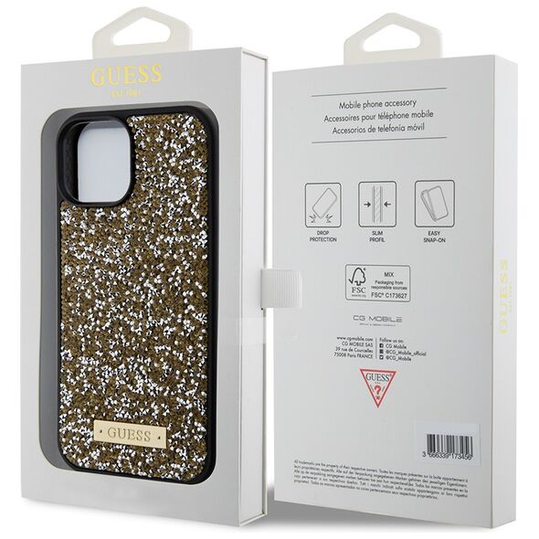 Guess Case for iPhone 15 / iPhone 14 / iPhone 13 - Rhinestone Metal Logo (GUHCP15SPFGSBSD) - Yellow 3666339153526 έως 12 άτοκες Δόσεις