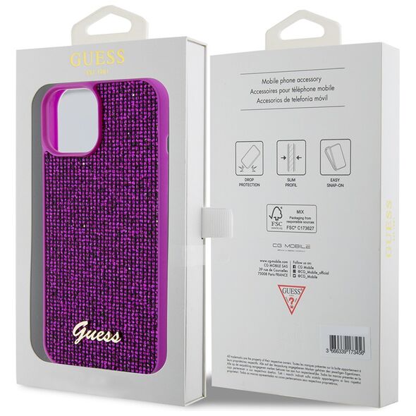 Guess Case for iPhone 15 / iPhone 14 / iPhone 13 - Disco Metal Script (GUHCP15SPMSMSDGSF) - Fuchsia 3666339173715 έως 12 άτοκες Δόσεις