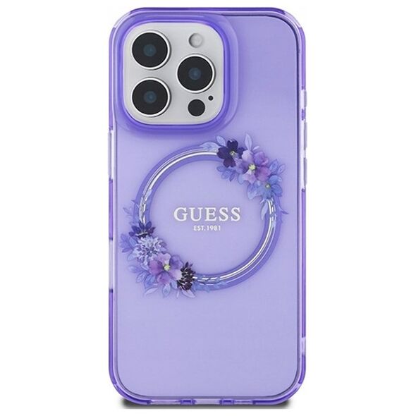 Guess Case for iPhone 16 Pro Max - Guess IML Flowers Wreath MagSafe (GUHMP16XHFHFWWFCU) - Purple 3666339346416 έως 12 άτοκες Δόσεις