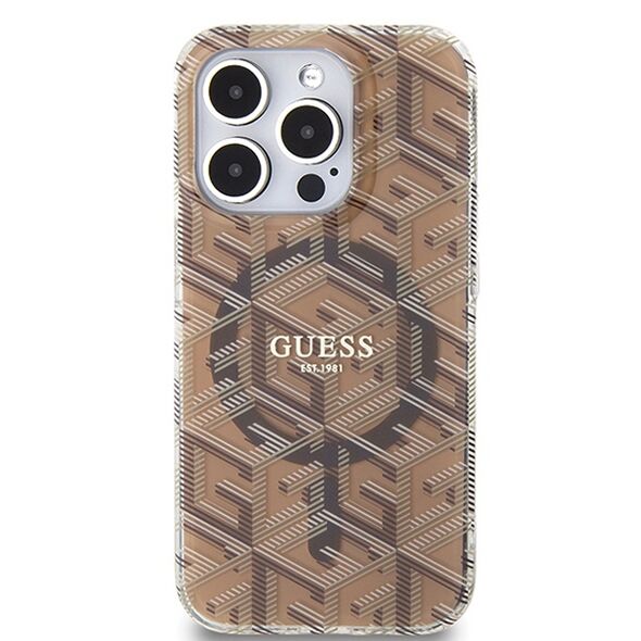 Guess Case for iPhone 15 Pro - Guess IML GCube MagSafe (GUHMP15LHGCUSTGW) - Brown 3666339222147 έως 12 άτοκες Δόσεις