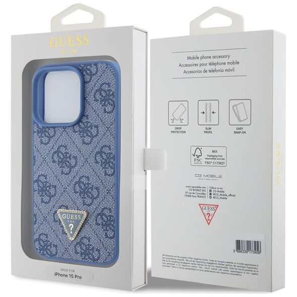 Guess Case for iPhone 15 Pro - Guess Leather 4G Triangle Triangle Strass (GUHCP15LP4TDPB) - Blue 3666339146542 έως 12 άτοκες Δόσεις