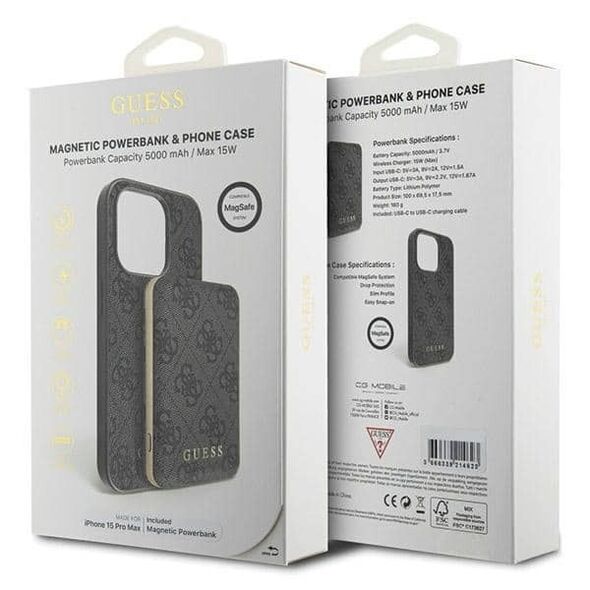 Guess Case for iPhone 15 Pro Max - Guess Hardcase Powerbank MagSafe (GUBPM5P1515X4GEMGK) - Black 3666339214630 έως 12 άτοκες Δόσεις