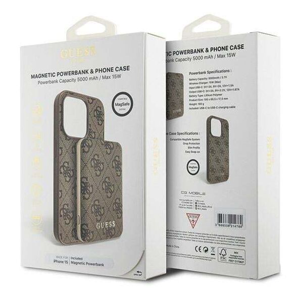 Guess Case for iPhone 15 - Guess Hardcase Powerbank MagSafe (GUBPM5P15S4GEMGW) - Brown 3666339214746 έως 12 άτοκες Δόσεις