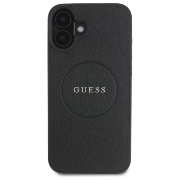 Guess Case for iPhone 16 - Guess Grained Gold Ring MagSafe (GUHMP16SPGHSMMMMK) - Black 3666339303501 έως 12 άτοκες Δόσεις