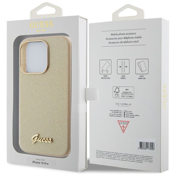 Guess Case for iPhone 15 Pro - Guess Glitter Glossy Glossy Script (GUHCP15LPGMCSD) - Sparkle Beige 3666339155506 έως 12 άτοκες Δόσεις