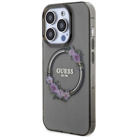 Guess Case for iPhone 15 Pro Max - Guess IML Flowers Wreath MagSafe (GUHMP15XHFHFWWFCK) - Black 3666339221317 έως 12 άτοκες Δόσεις