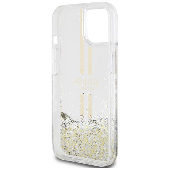 Guess Case for iPhone 15 / iPhone 14 / iPhone 13 - Guess Liquid Glitter Gold Stripes (GUHCP15SLFCSEGT) - Transparent 3666339223946 έως 12 άτοκες Δόσεις