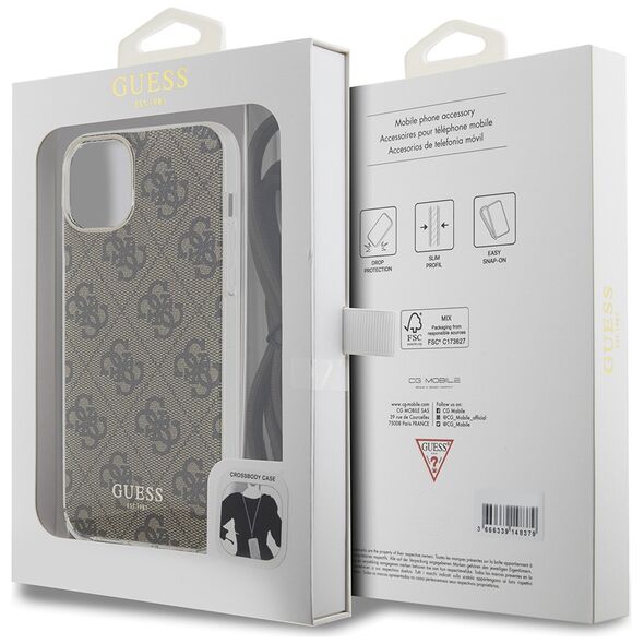 Guess Case for iPhone 15 / iPhone 14 / iPhone 13 - Guess Crossbody Cord 4G Print (GUHCP15SHC4SEW) - Brown 3666339148065 έως 12 άτοκες Δόσεις