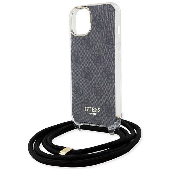 Guess Case for iPhone 15 / iPhone 14 / iPhone 13 - Guess Crossbody Cord 4G Print (GUHCP15SHC4SEK) - Black UHCP15SHC4SEK έως 12 άτοκες Δόσεις