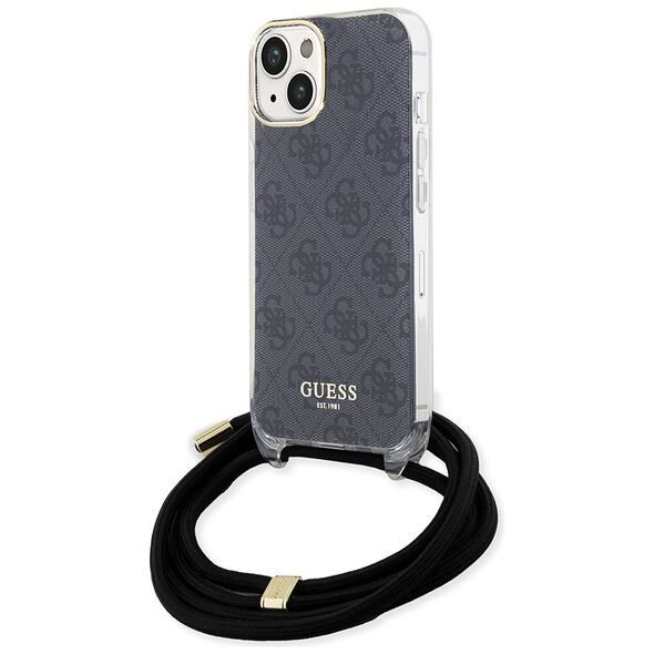 Guess Case for iPhone 15 / iPhone 14 / iPhone 13 - Guess Crossbody Cord 4G Print (GUHCP15SHC4SEK) - Black UHCP15SHC4SEK έως 12 άτοκες Δόσεις